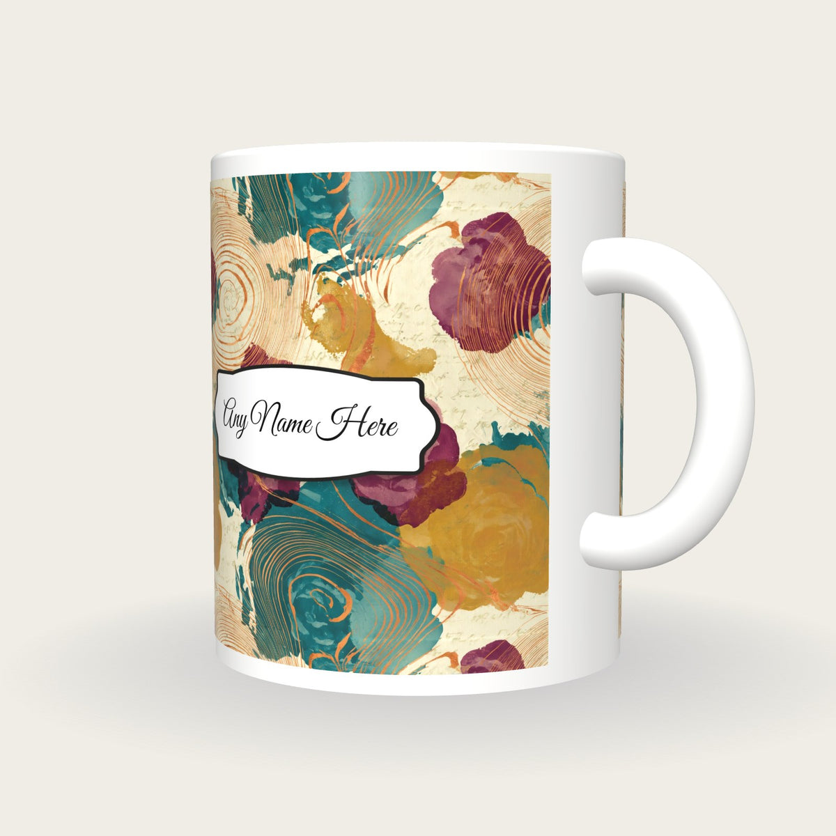 Suminagashi Roses Name Mug, three-quarter view