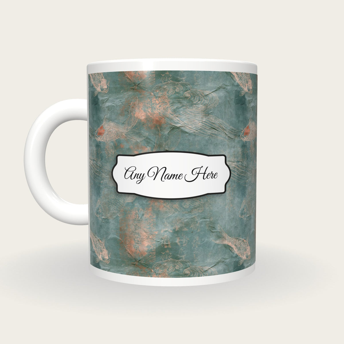 Japan Koi Name Mug, back with the second name label