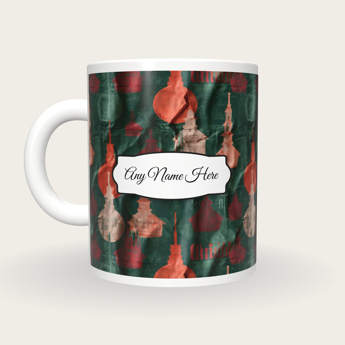 Christmas Market Forest Mulled Name Mug 2, back with the second name label