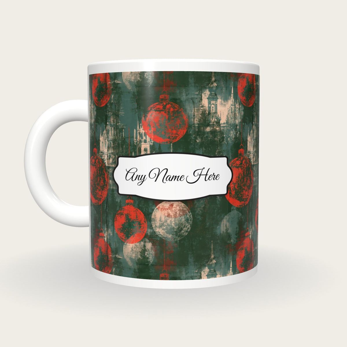 Christmas Market Forest Mulled Name Mug, back with the second name label