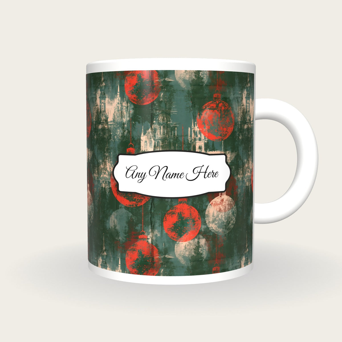 Christmas Market Forest Mulled Name Mug, front with the name label
