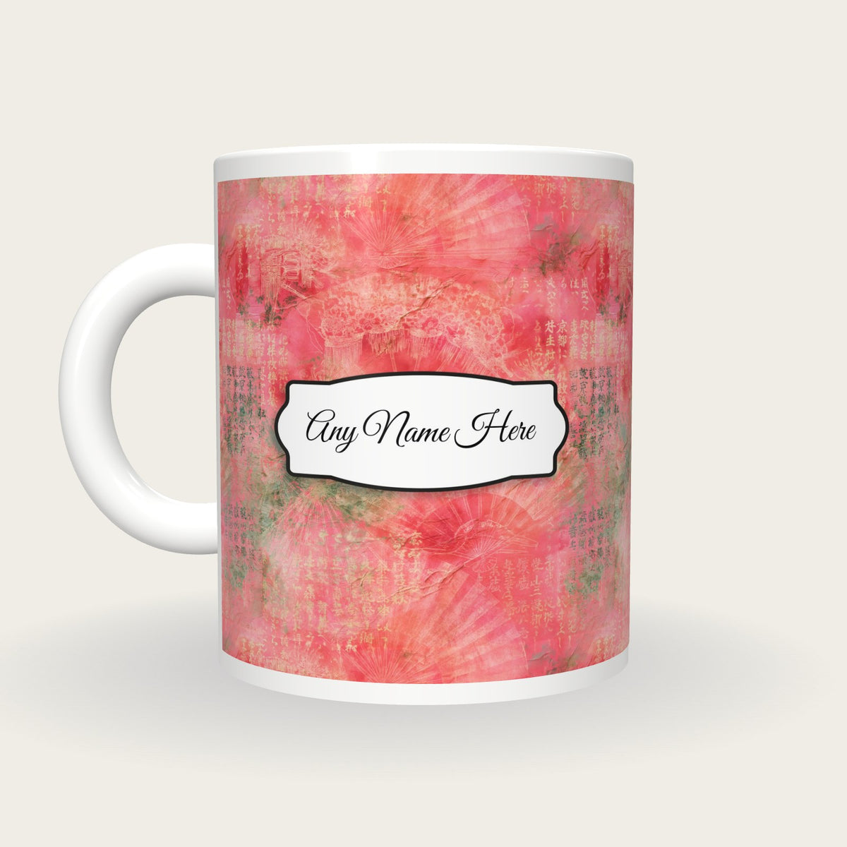 Geisha Sakura Kyoto Name Mug 2, back with the second name label
