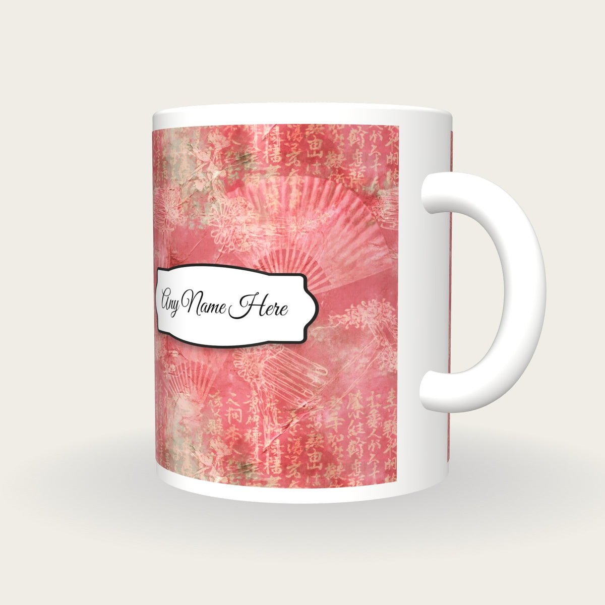 Geisha Sakura Kyoto Name Mug, three-quarter view