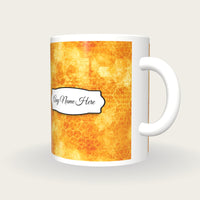Honeycomb Hexagon Marigold Name Mug, three-quarter view