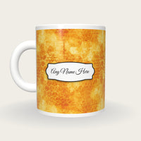 Honeycomb Hexagon Marigold Name Mug, back with the second name label