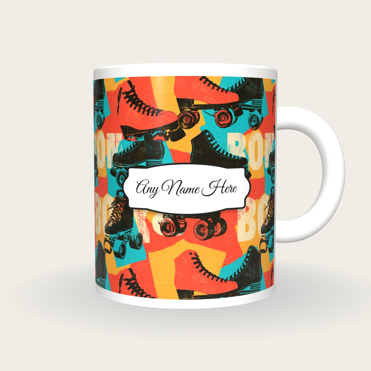 Roller Skate 80s Name Mug, front with the name label