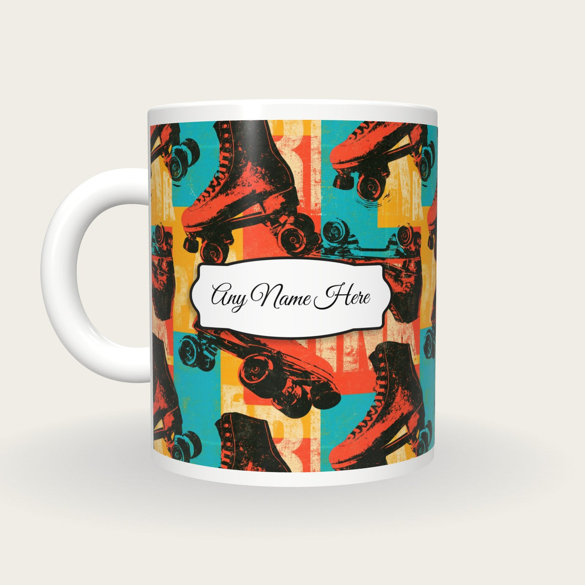 Roller Skate 80s Name Mug 4, back with the second name label