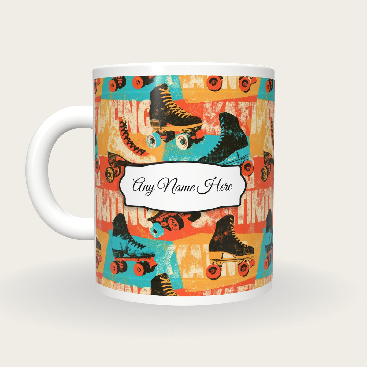 Roller Skate 80s Name Mug 5, back with the second name label