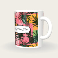 Pineapple Palm Flamingo Name Mug 4, three-quarter view