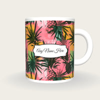 Pineapple Palm Flamingo Name Mug 4, front with the name label
