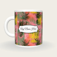 Pineapple Palm Flamingo Name Mug 2, back with the second name label