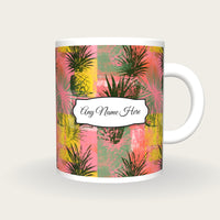Pineapple Palm Flamingo Name Mug 2, front with the name label