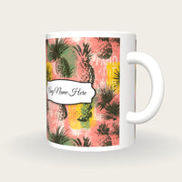 Pineapple Palm Flamingo Name Mug 3, three-quarter view