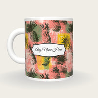 Pineapple Palm Flamingo Name Mug 3, back with the second name label