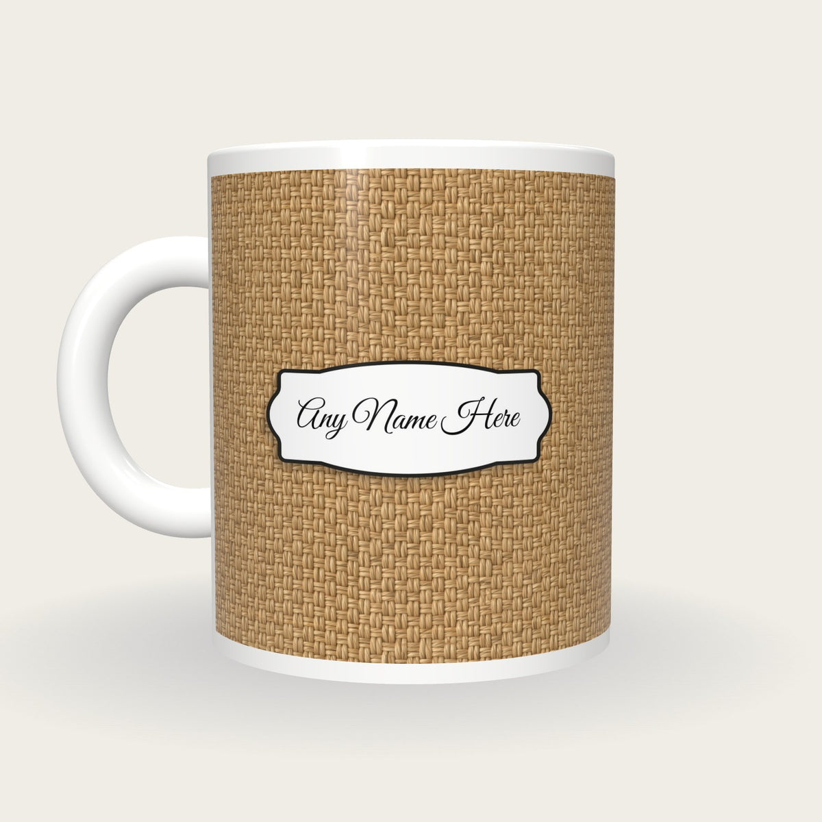 Rattan Weave Bamboo Name Mug, back with the second name label