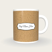 Rattan Weave Bamboo Name Mug, front with the name label