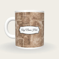 Perforated Stamp Grid Name Mug, back with the second name label