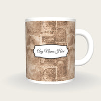 Perforated Stamp Grid Name Mug, front with the name label