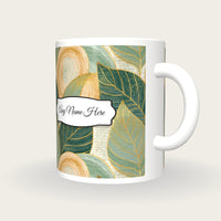 Aboriginal Leaf Name Mug 3, three-quarter view