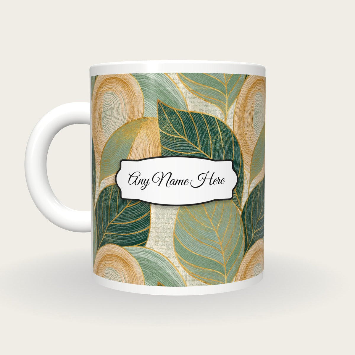 Aboriginal Leaf Name Mug 3, back with the second name label