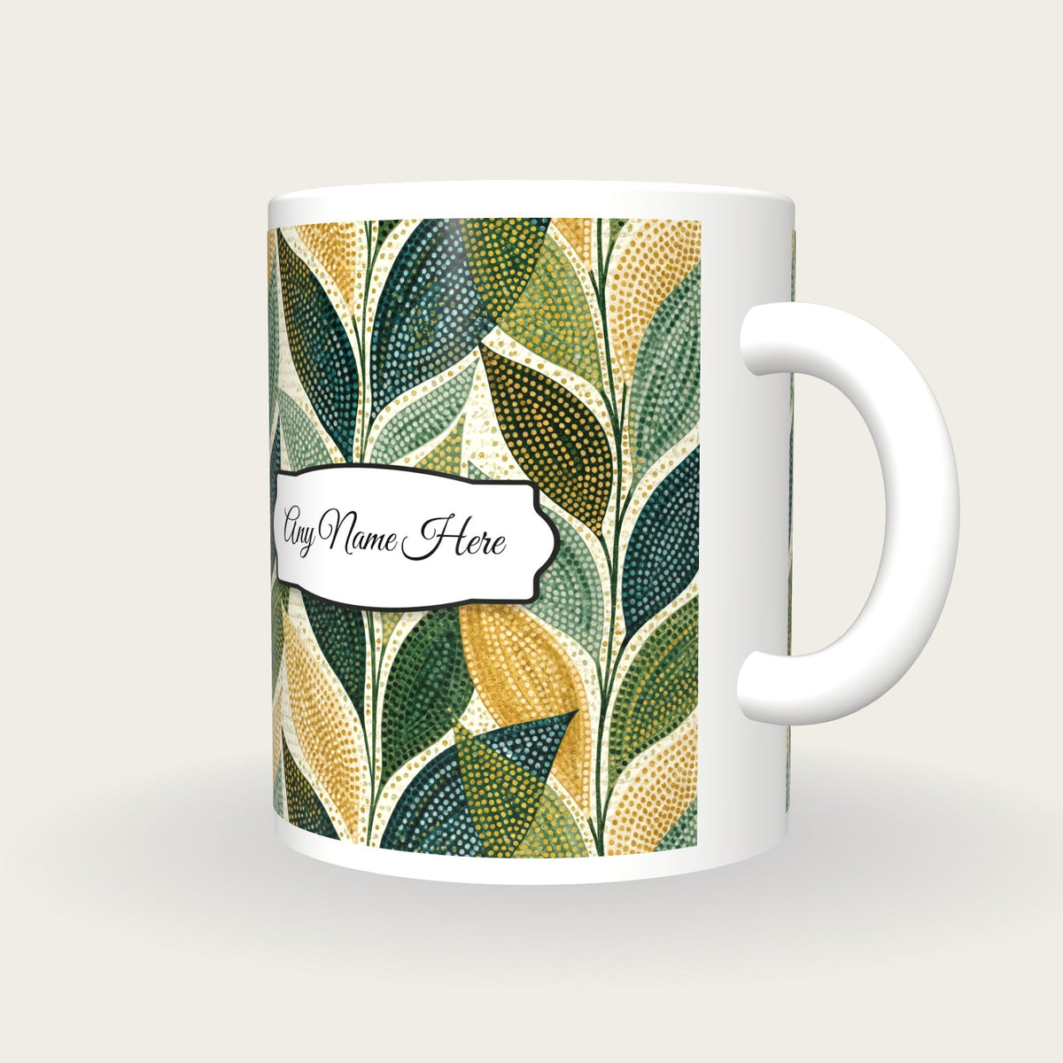Aboriginal Leaf Name Mug, three-quarter view