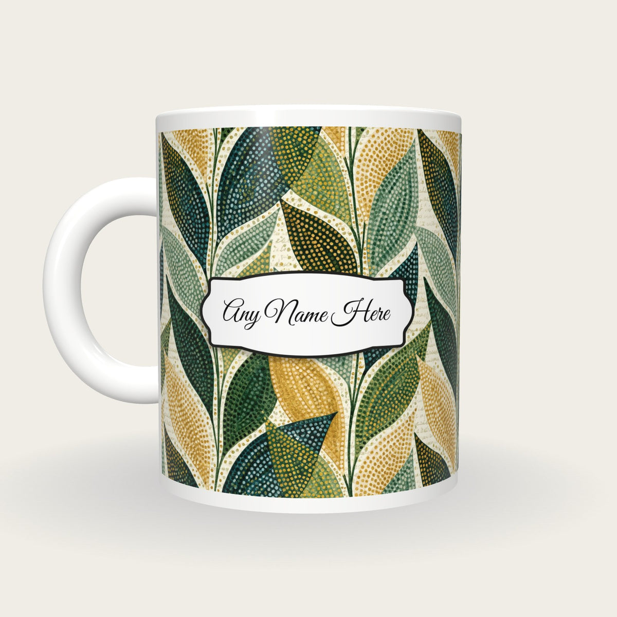 Aboriginal Leaf Name Mug, back with the second name label