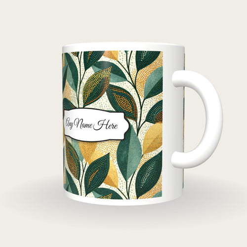 Aboriginal Leaf Name Mug 2, three-quarter view