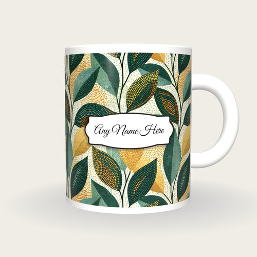Aboriginal Leaf Name Mug 2, front with the name label