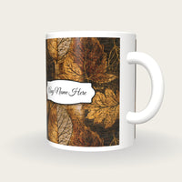 Pyrography Leaf Name Mug, three-quarter view
