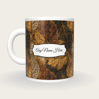 Pyrography Leaf Name Mug, back with the second name label