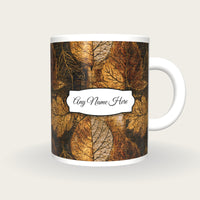 Pyrography Leaf Name Mug, front with the name label