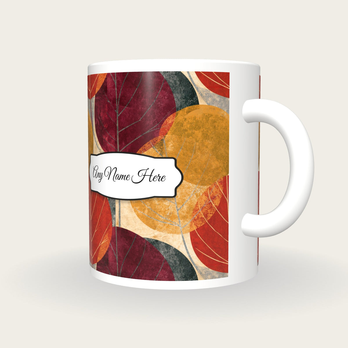 Colour Field Leaf Name Mug, three-quarter view