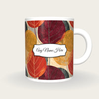 Colour Field Leaf Name Mug, front with the name label