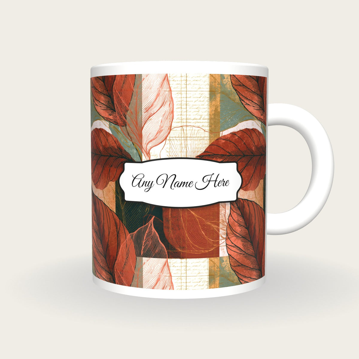 Isometric Leaf Name Mug 2, front with the name label