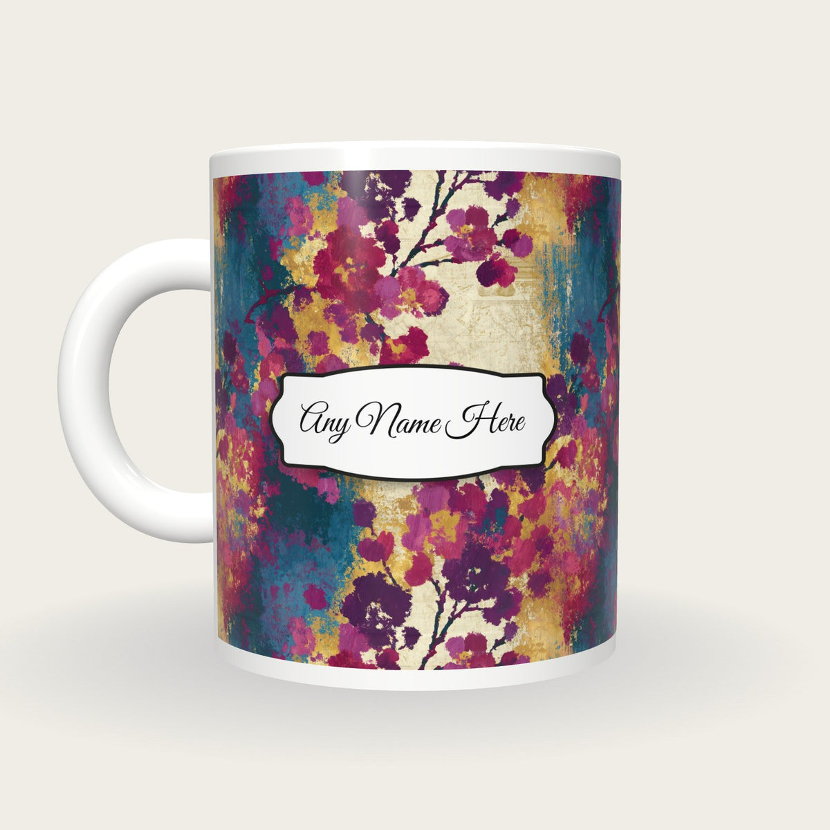 Chinoiserie Heart Name Mug, back with the second name label