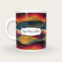 Drypoint Rainbow Abstract Name Mug, back with the second name label