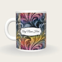 Baroque Rainbow Abstract Name Mug 2, back with the second name label
