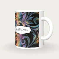 Baroque Rainbow Abstract Name Mug 3, three-quarter view