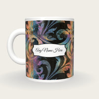 Baroque Rainbow Abstract Name Mug 3, back with the second name label