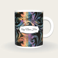 Baroque Rainbow Abstract Name Mug 3, front with the name label