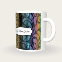 Baroque Rainbow Abstract Name Mug, three-quarter view