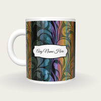 Baroque Rainbow Abstract Name Mug, back with the second name label