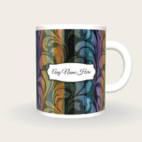 Baroque Rainbow Abstract Name Mug, front with the name label