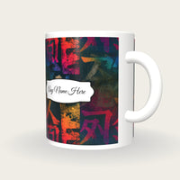 Maximalist Rainbow Abstract Name Mug 3, three-quarter view