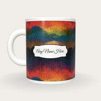 Maximalist Rainbow Abstract Name Mug 4, back with the second name label