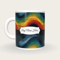 Maximalist Rainbow Abstract Name Mug, back with the second name label