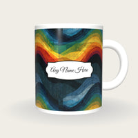 Maximalist Rainbow Abstract Name Mug, front with the name label