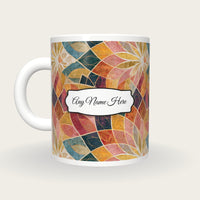Mandala Rainbow Abstract Name Mug, back with the second name label