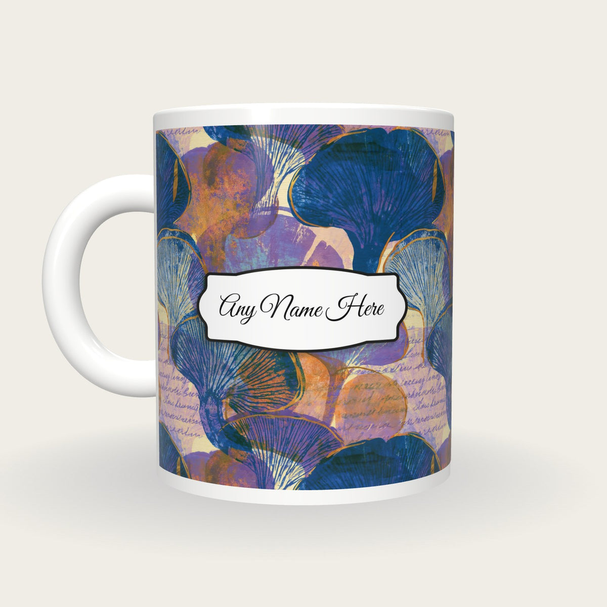 Blueprint Rainbow Abstract Name Mug, back with the second name label