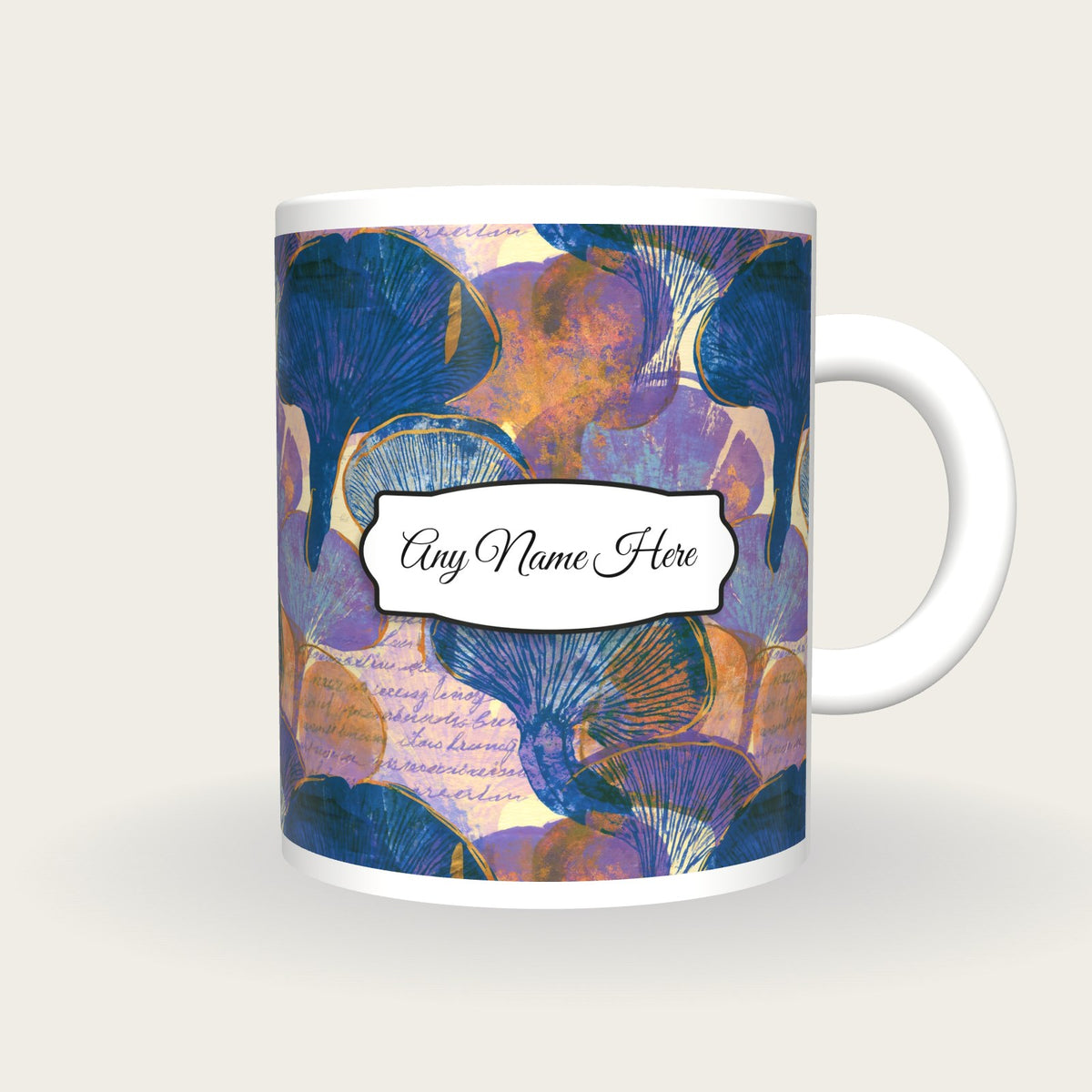 Blueprint Rainbow Abstract Name Mug, front with the name label